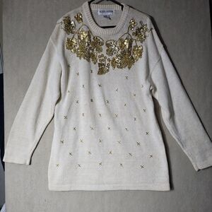 Victoria Harbour Fancy Sweater Women Size Large Gold Sequin Glam Festive Holiday